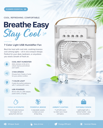PORTABLE HUMIDIFYING FAN – COOL, REFRESH, AND RELAX ANYTIME