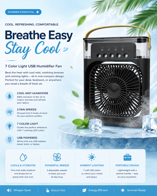 PORTABLE HUMIDIFYING FAN – COOL, REFRESH, AND RELAX ANYTIME